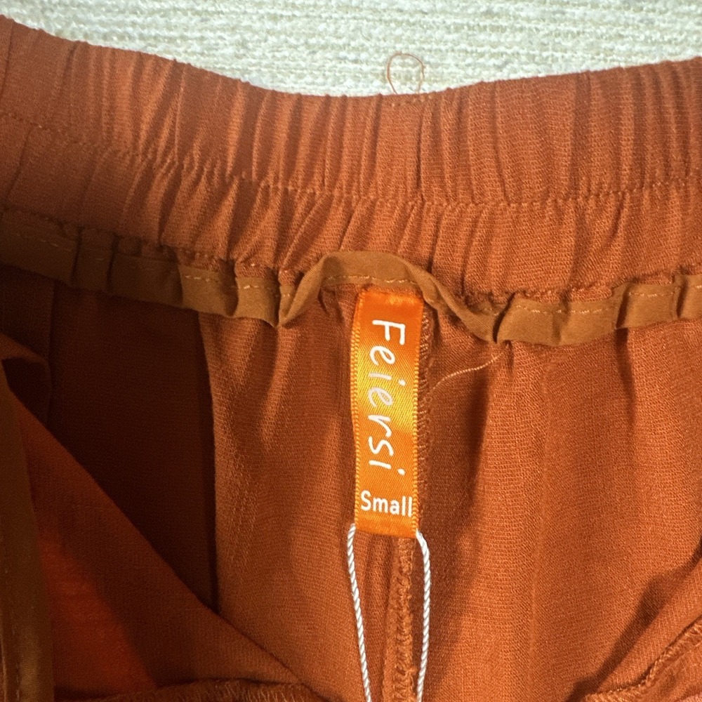 Feiersi Wide Leg Pants Women's Small Rust Orange High Rise Casual Boho Earthy - Picture 3 of 12